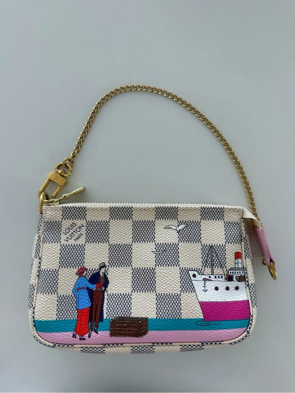 LOUIS VUITTON Damier Azur 2016 Christmas Animation Mini Pochette Accessories